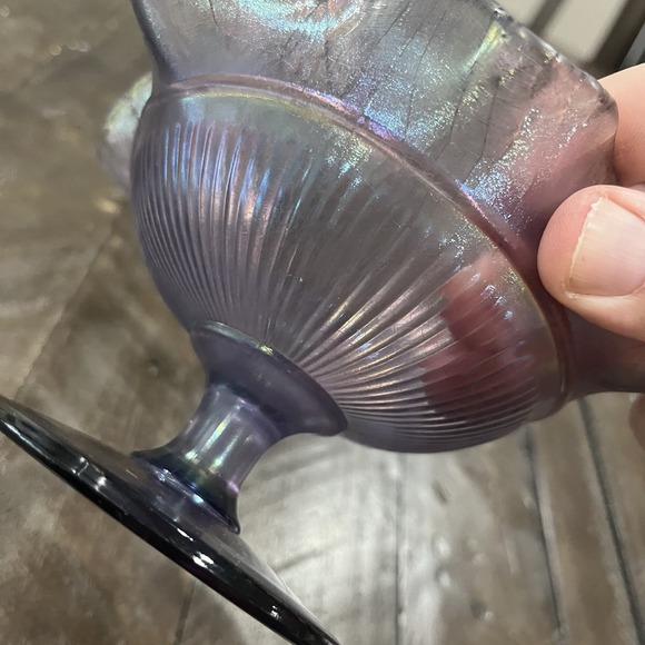 Fenton Amethyst Satin Iridescent Stretch‎ Glass Compote Ruffle Purple Candy Dish - Picture 7 of 10